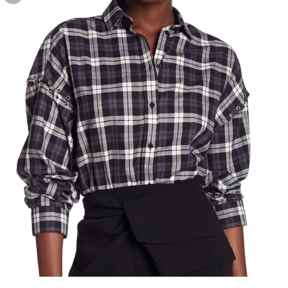 IRO Jeans Peline Plaid Button Down Shirt Metal Rings Women Small Grunge Punk